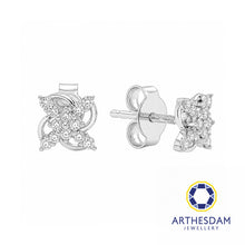 Load image into Gallery viewer, Arthesdam Jewellery 18K White Gold with Diamond Cross Clover Earrings