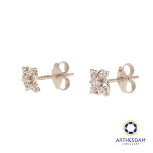 Load image into Gallery viewer, Arthesdam Jewellery 18K White Gold with Diamond Cross Clover Earrings