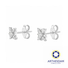 Load image into Gallery viewer, Arthesdam Jewellery 18K White Gold with Diamond Cross Clover Earrings