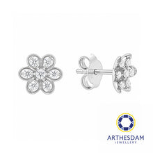 Load image into Gallery viewer, Arthesdam Jewellery 18K White Gold with Diamond Six Petals Flower Earring