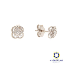 Load image into Gallery viewer, Arthesdam Jewellery 18K White Gold with Diamond Flower Clover Earrings