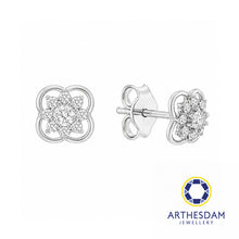 Load image into Gallery viewer, Arthesdam Jewellery 18K White Gold with Diamond Flower Clover Earrings