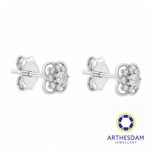 Load image into Gallery viewer, Arthesdam Jewellery 18K White Gold with Diamond Flower Clover Earrings