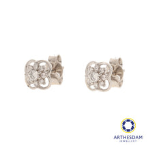 Load image into Gallery viewer, Arthesdam Jewellery 18K White Gold with Diamond Flower Clover Earrings
