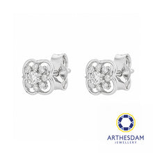 Load image into Gallery viewer, Arthesdam Jewellery 18K White Gold with Diamond Flower Clover Earrings