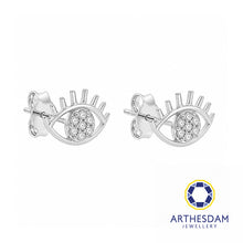 Load image into Gallery viewer, Arthesdam Jewellery 18K White Gold with Diamond Evil Eye Earrings