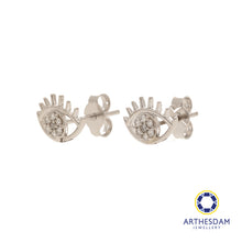 Load image into Gallery viewer, Arthesdam Jewellery 18K White Gold with Diamond Evil Eye Earrings