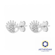 Load image into Gallery viewer, Arthesdam Jewellery 18K White Gold with Diamond Evil Eye Earrings