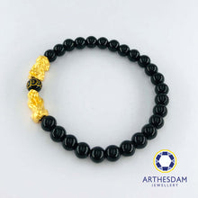 Load image into Gallery viewer, Arthesdam Jewellery 999 Gold Double Pixiu Obsidian Beaded Bracelet