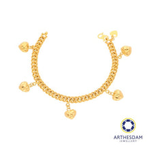 Load image into Gallery viewer, Arthesdam Jewellery 916 Gold Sandy Cowboy with Dangling Faceted Hearts Bracelet