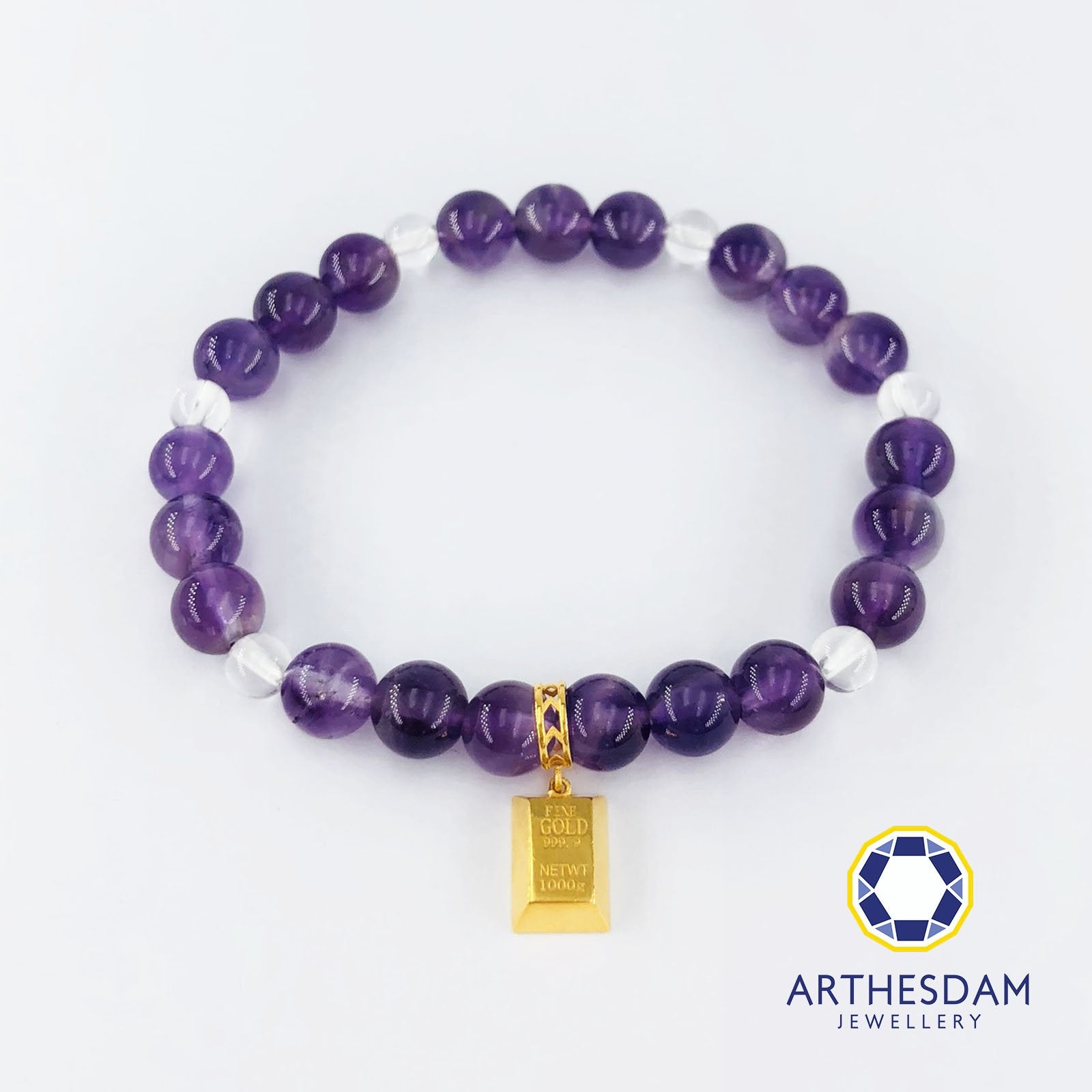 Arthesdam Jewellery 916 Gold Bar Amethyst Beaded Bracelet 6mm