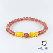 Load image into Gallery viewer, Arthesdam Jewellery 999 Gold Double Pixiu Strawberry Quartz Beaded Bracelet