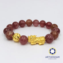 Load image into Gallery viewer, Arthesdam Jewellery 999 Gold Prosperity Pixiu Beaded Strawberry Quartz Bracelet