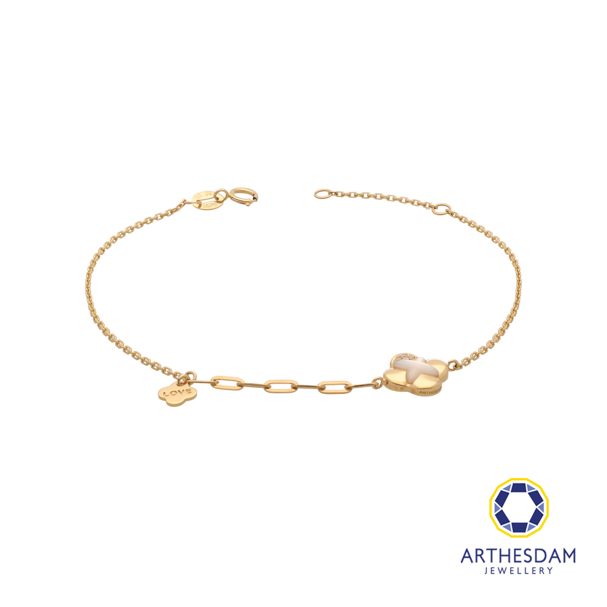 Arthesdam Jewellery 18K Gold Mother-of-pearl Clover 0.011CT Diamond Bracelet