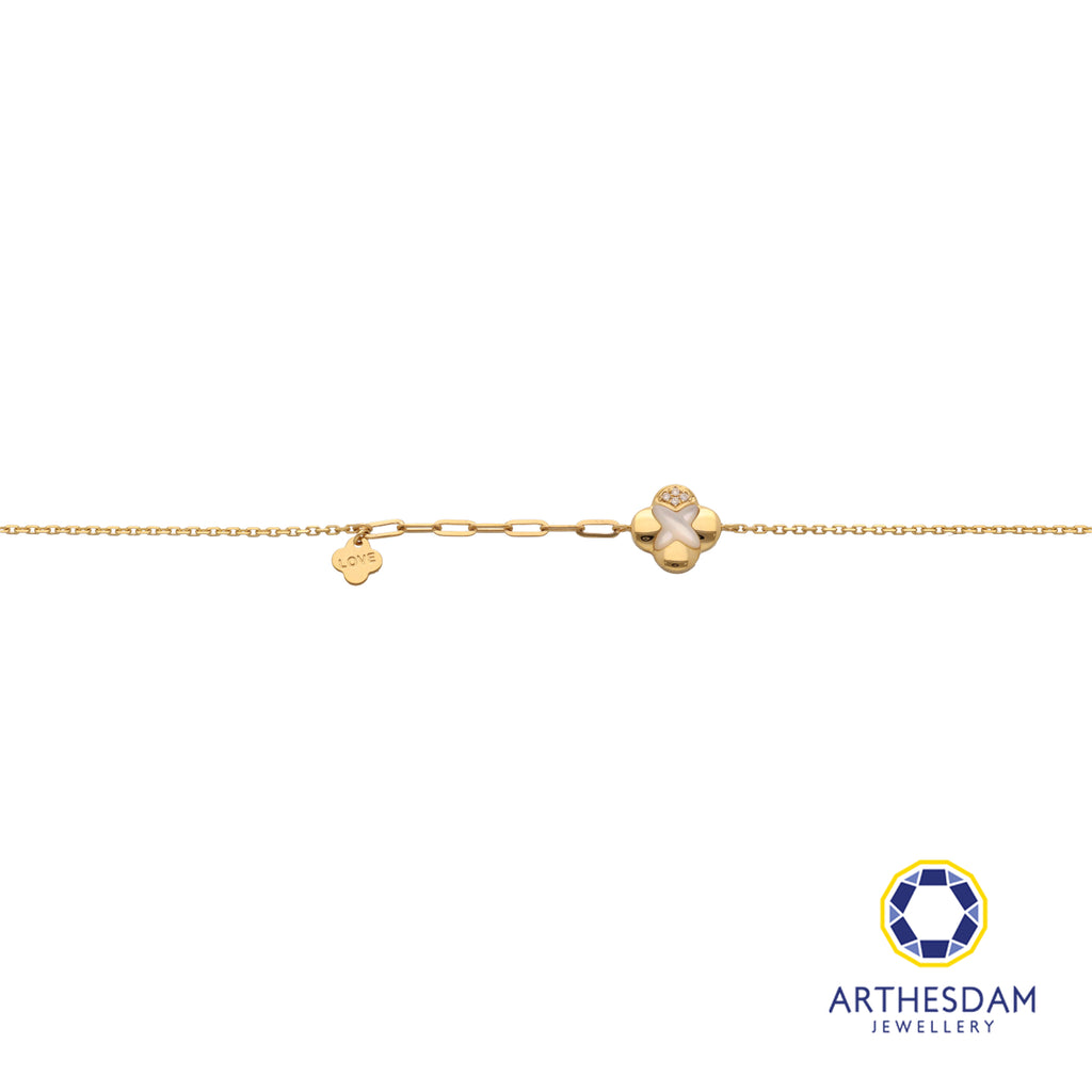Arthesdam Jewellery 18K Gold Mother-of-pearl Clover 0.011CT Diamond Bracelet