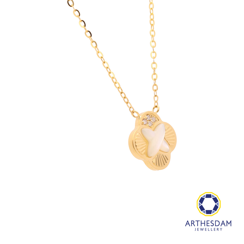 Arthesdam Jewellery 18K Gold Mother-of-pearl Clover Shell 0.019CT Diamond Necklace