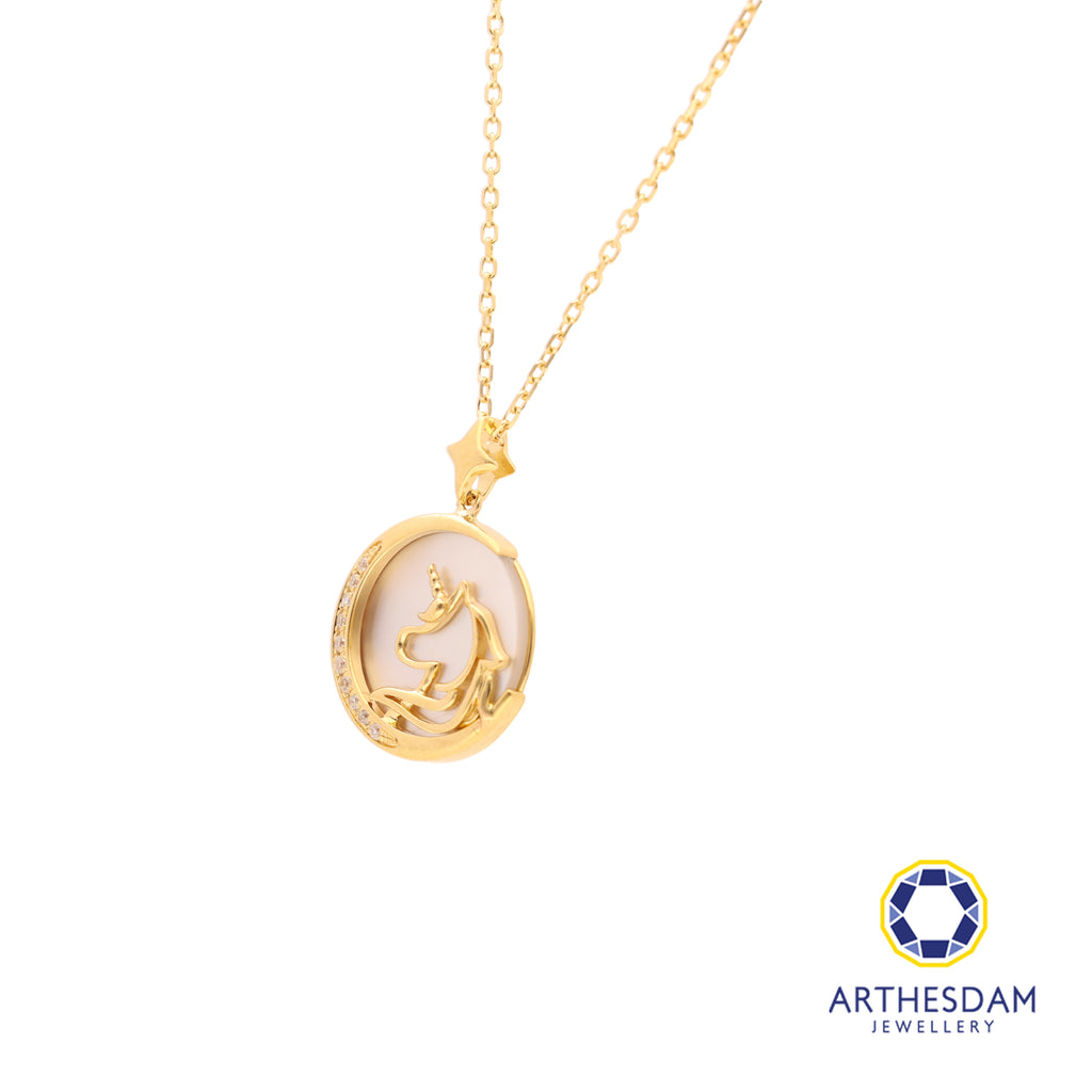 Arthesdam Jewellery 18K Gold Mother-of-pearl Unicorn 0.037CT Diamond Necklace