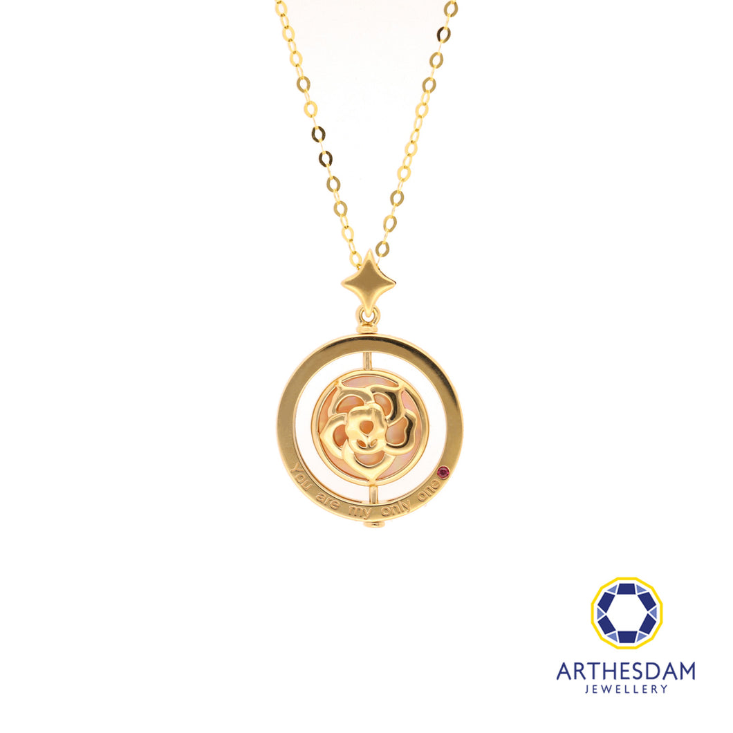 Arthesdam Jewellery 18K Gold 0.005CT Ruby 0.01CT Diamond Rose Necklace