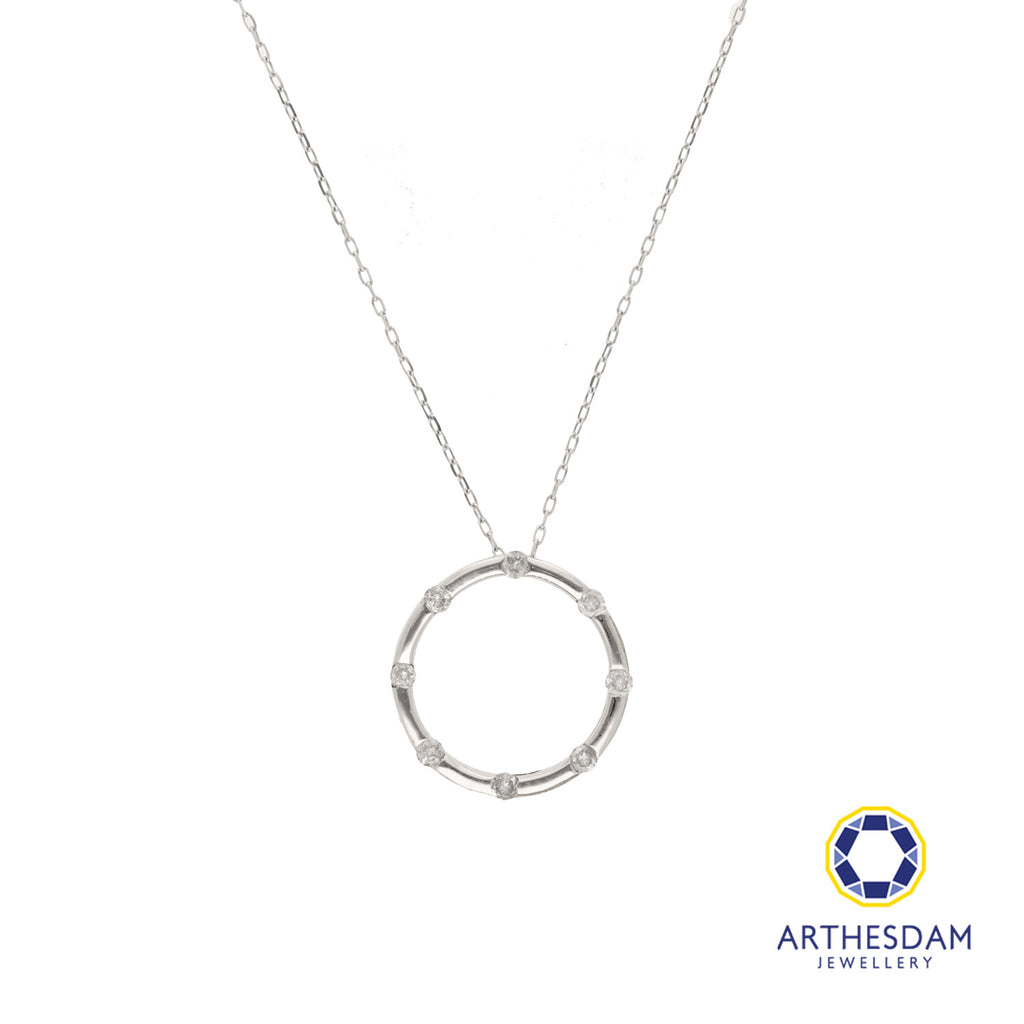 Arthesdam Jewellery 9K White Gold Diamond Ring Pendant Chain Set 0.17CT