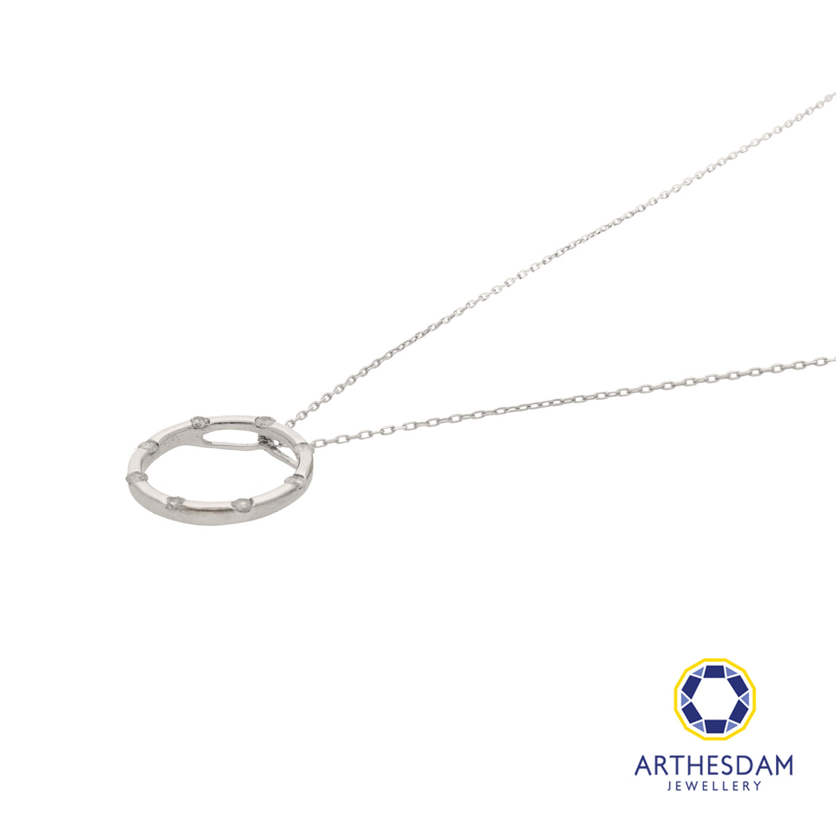 Arthesdam Jewellery 9K White Gold Diamond Ring Pendant Chain Set 0.17CT