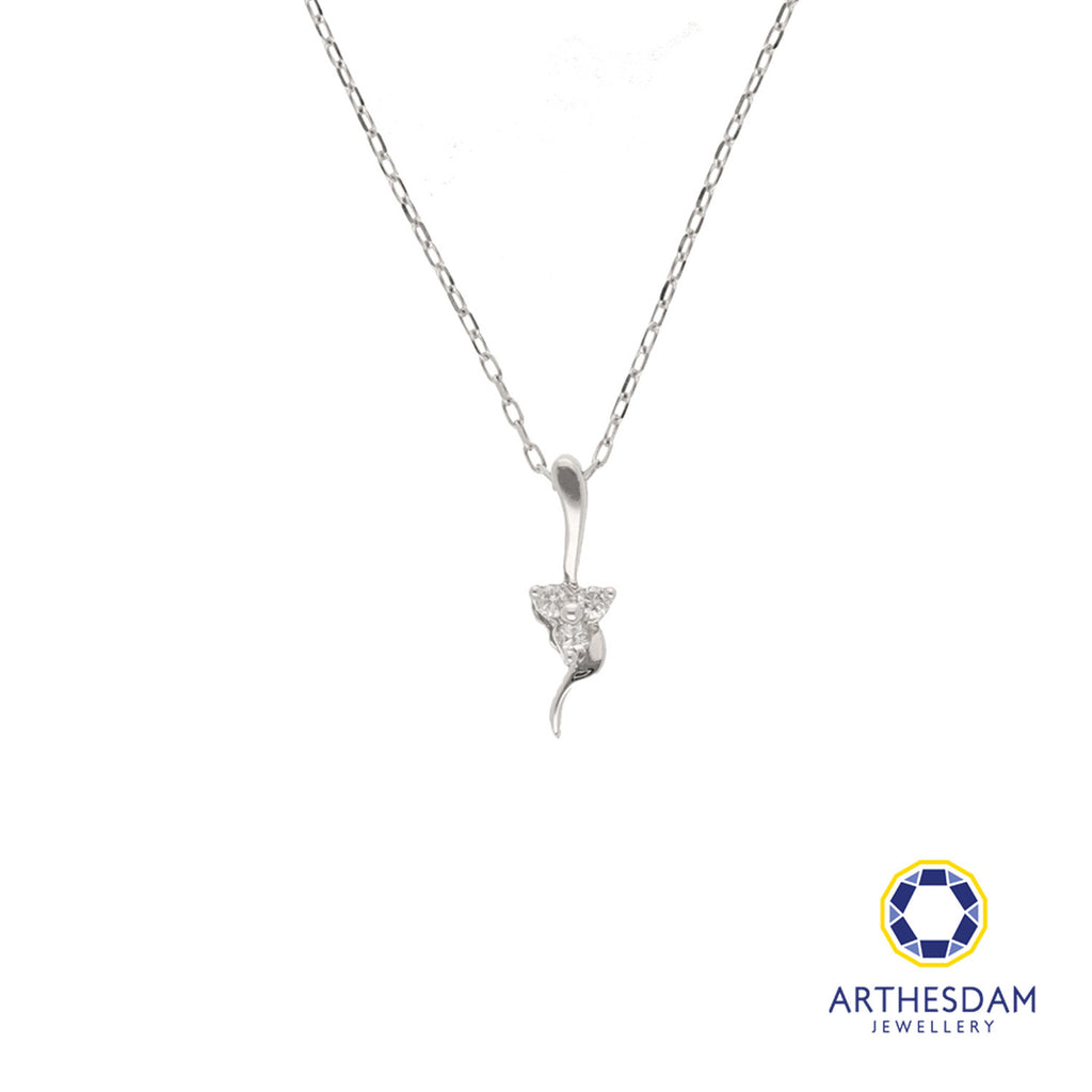 Arthesdam Jewellery 9K White Gold 3Diamond Flower Pendant Chain Set 0.03CT