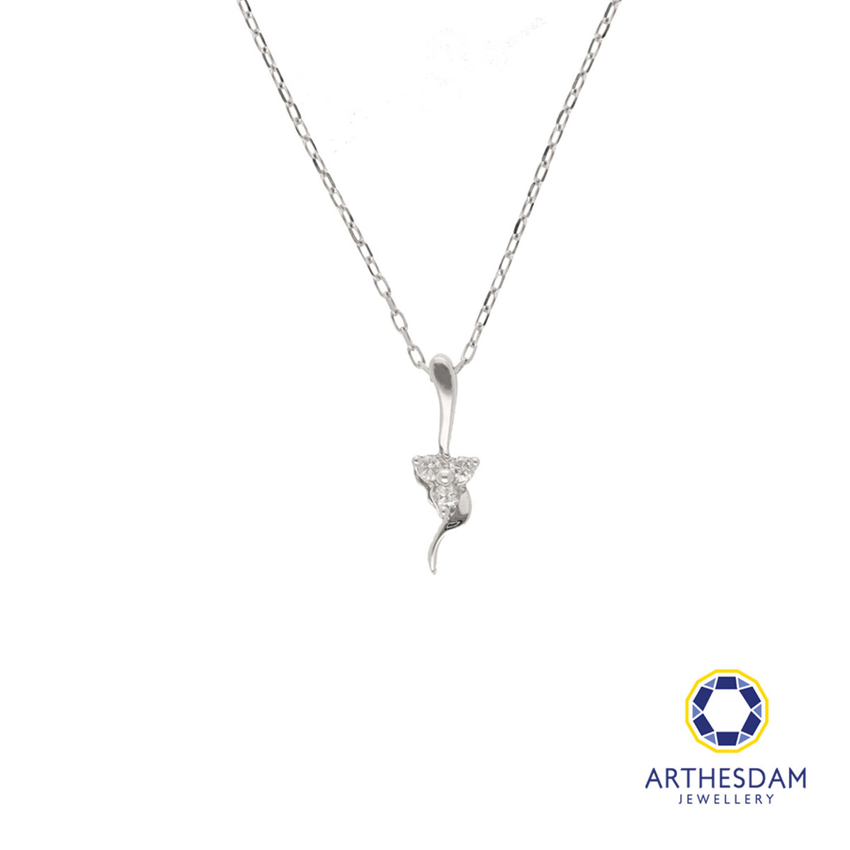 Arthesdam Jewellery 9K White Gold 3Diamond Flower Pendant Chain Set 0.03CT