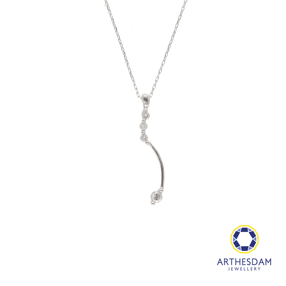 Arthesdam Jewellery 9K White Gold 4Diamond Long Pendant Chain Set 0.15CT