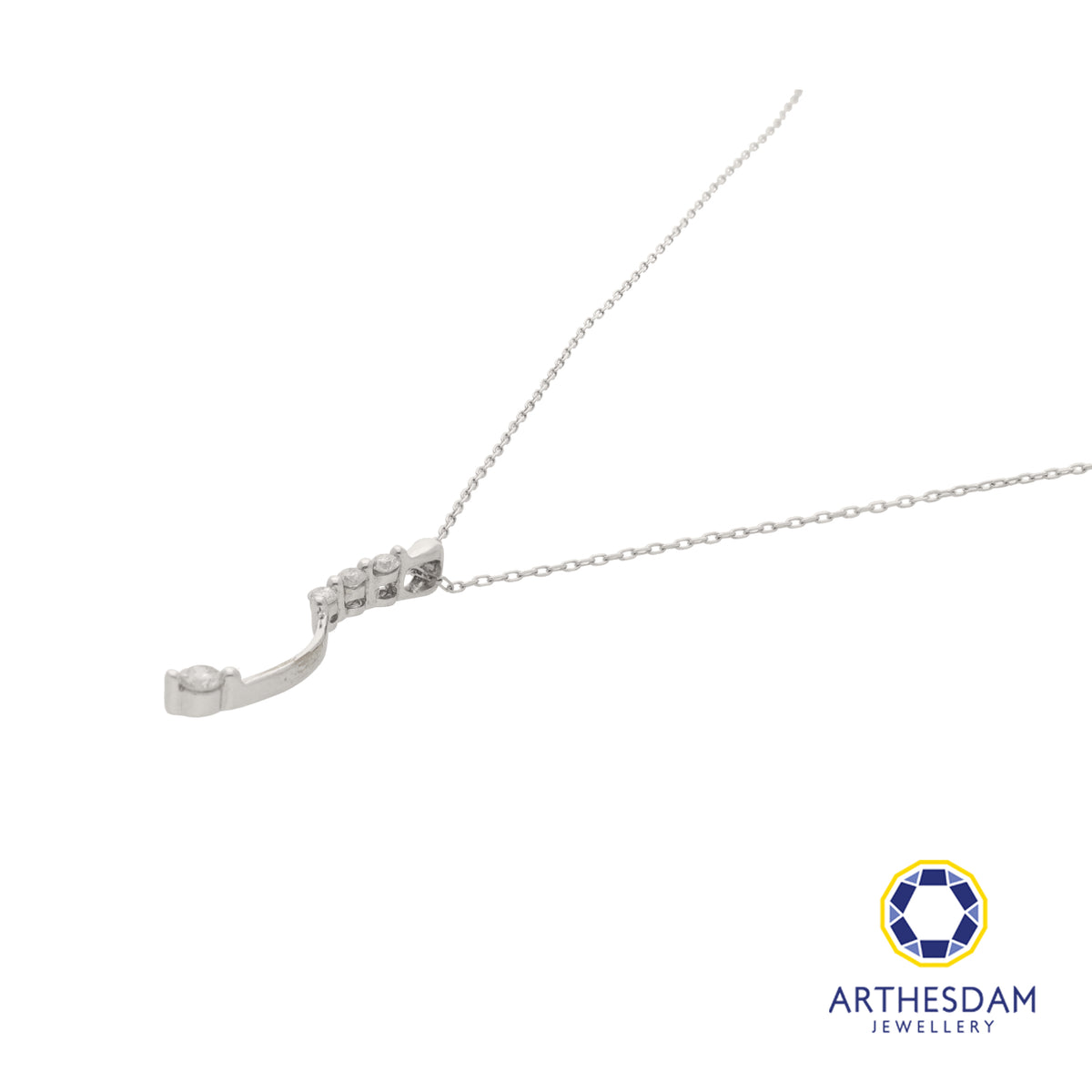 Arthesdam Jewellery 9K White Gold 4Diamond Long Pendant Chain Set 0.15CT
