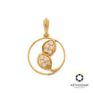 Arthesdam Jewellery 18K Yellow Gold Circle Frame with Diamond Leaves Pendant