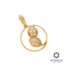 Load image into Gallery viewer, Arthesdam Jewellery 18K Yellow Gold Circle Frame with Diamond Leaves Pendant
