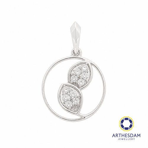 Arthesdam Jewellery 18K White Gold Circle Frame with Diamond Leaves Pendant