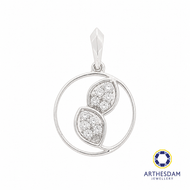 Arthesdam Jewellery 18K White Gold Circle Frame with Diamond Leaves Pendant