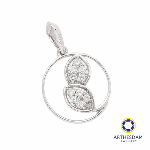 Arthesdam Jewellery 18K White Gold Circle Frame with Diamond Leaves Pendant