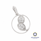 Arthesdam Jewellery 18K White Gold Circle Frame with Diamond Leaves Pendant