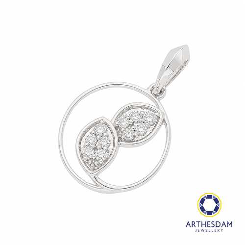 Arthesdam Jewellery 18K White Gold Circle Frame with Diamond Leaves Pendant