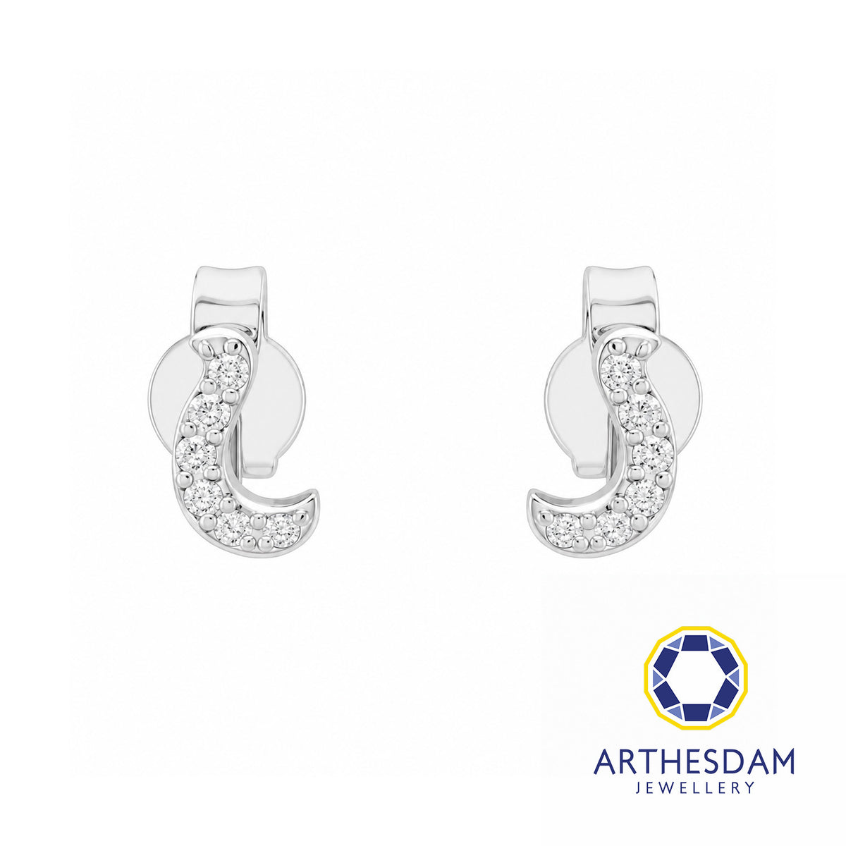 Arthesdam Jewellery 18K White Gold with Diamond Fish Hook Earrings