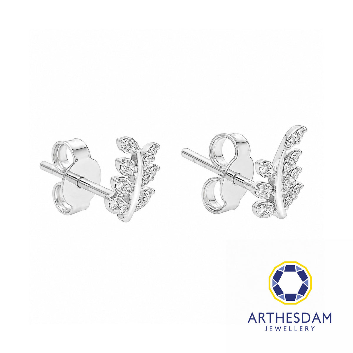Arthesdam Jewellery 18K White Gold with Diamond Leaves Earrings