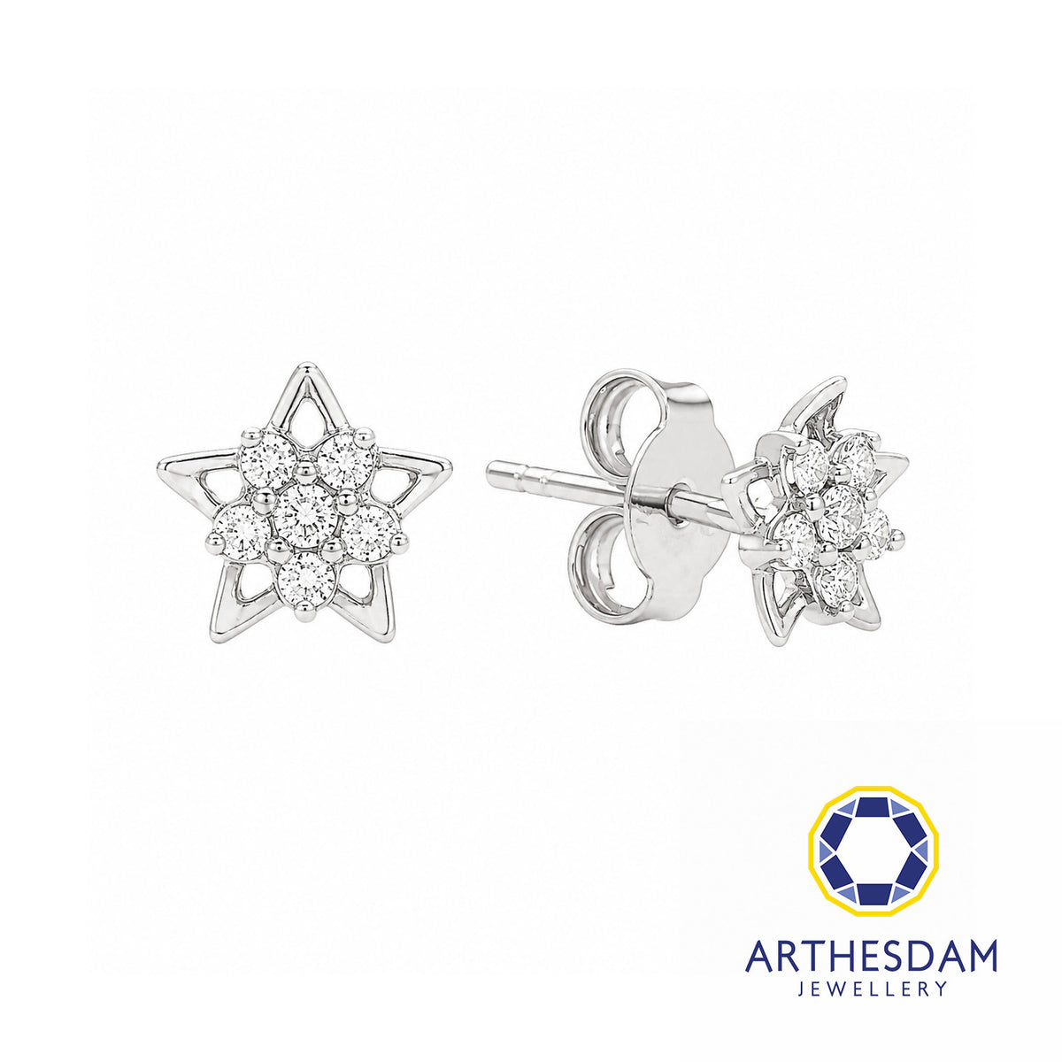 Arthesdam Jewellery 18K White Gold with Diamond Spiky Star Earrings