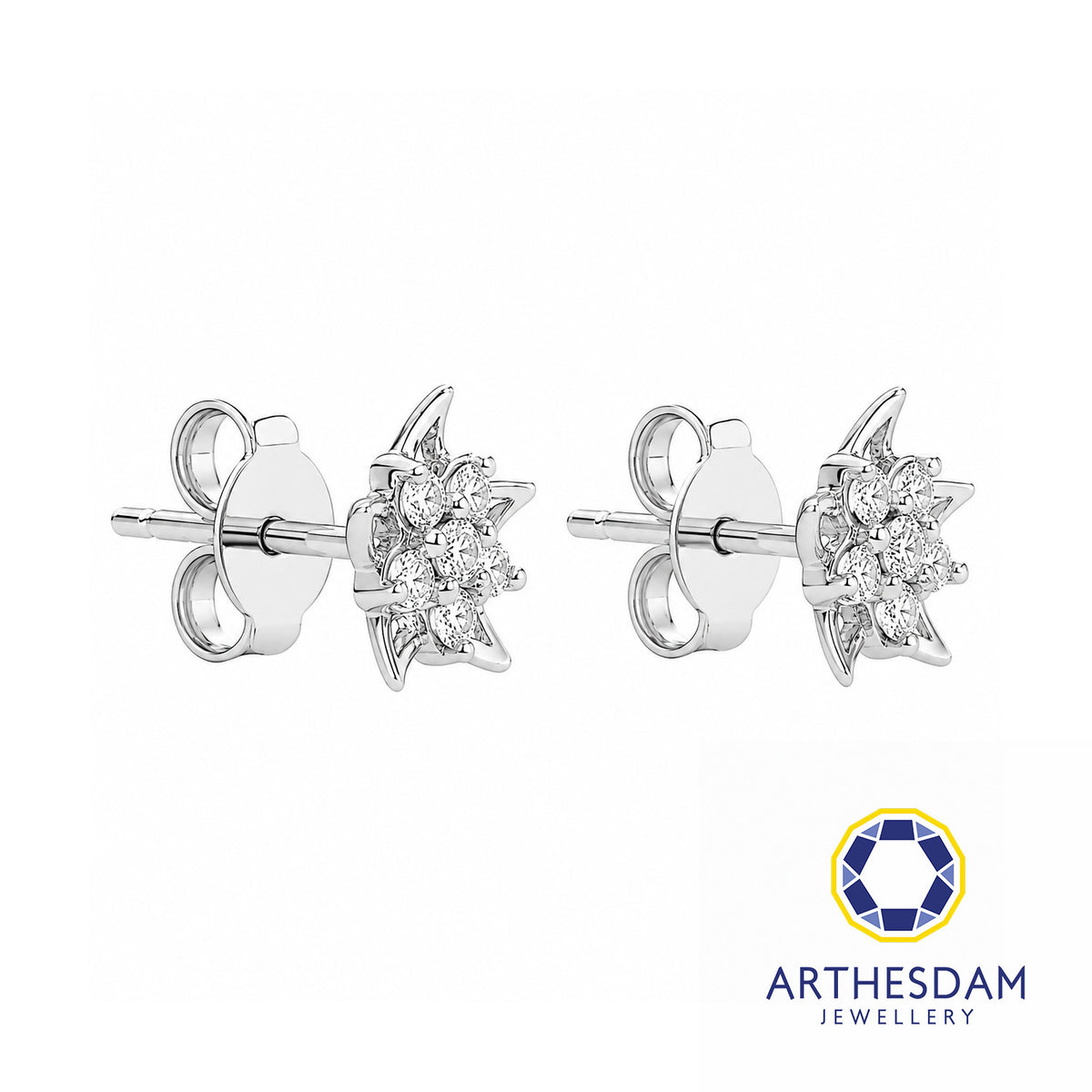 Arthesdam Jewellery 18K White Gold with Diamond Spiky Star Earrings