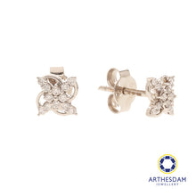 Load image into Gallery viewer, Arthesdam Jewellery 18K White Gold with Diamond Cross Clover Earrings

