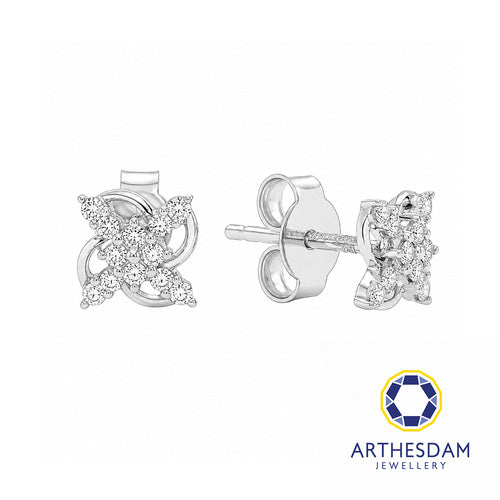 Arthesdam Jewellery 18K White Gold with Diamond Cross Clover Earrings