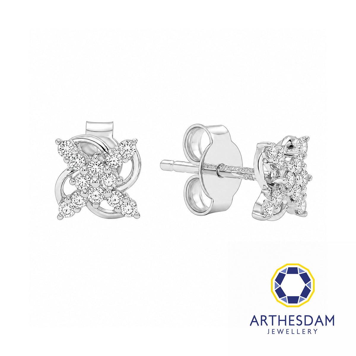 Arthesdam Jewellery 18K White Gold with Diamond Cross Clover Earrings