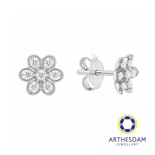 Arthesdam Jewellery 18K White Gold with Diamond Six Petals Flower Earring