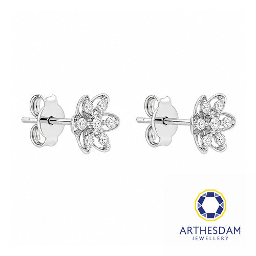 Arthesdam Jewellery 18K White Gold with Diamond Six Petals Flower Earring