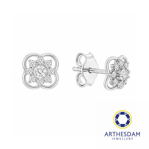 Arthesdam Jewellery 18K White Gold with Diamond Flower Clover Earrings