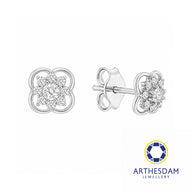 Arthesdam Jewellery 18K White Gold with Diamond Flower Clover Earrings