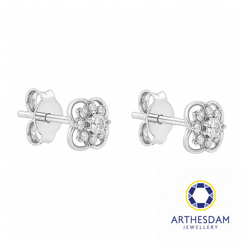 Arthesdam Jewellery 18K White Gold with Diamond Flower Clover Earrings