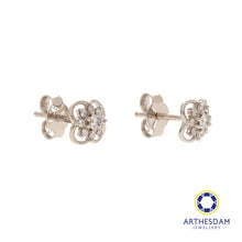 Load image into Gallery viewer, Arthesdam Jewellery 18K White Gold with Diamond Flower Clover Earrings
