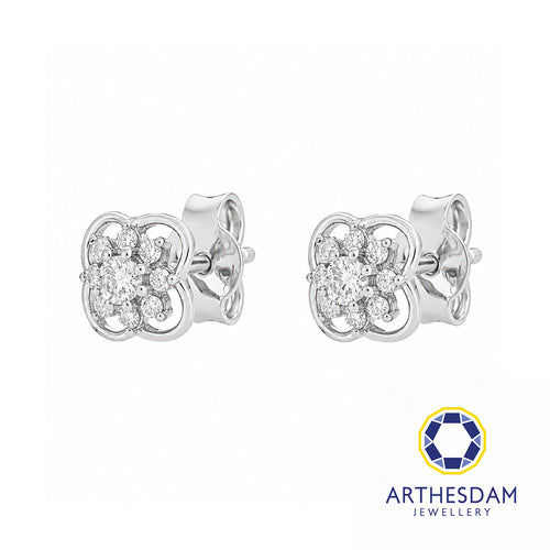 Arthesdam Jewellery 18K White Gold with Diamond Flower Clover Earrings
