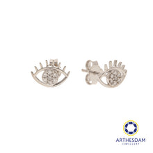 Load image into Gallery viewer, Arthesdam Jewellery 18K White Gold with Diamond Evil Eye Earrings
